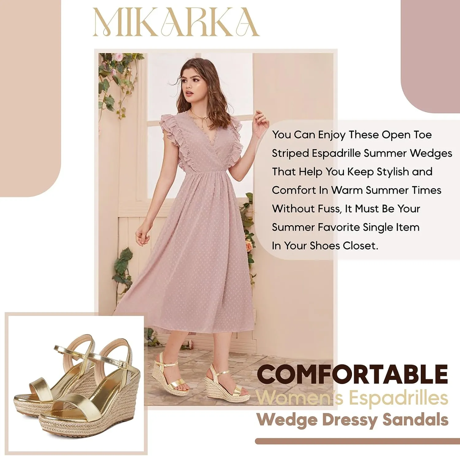 mikarka Women's Espadrille Wedge Sandals: Ankle Strap Platform Open Toe Wedges - Stylish High Heel Dressy Summer Wedges for Women, Inspired by Espadrilles