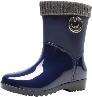 NLOMOCT Short Rain Boots for Women Glitter Women's Mid Calf Rain Boots Printed Waterproof Rubber Boots Short Garden Shoes Outdoor Work Shoes 04