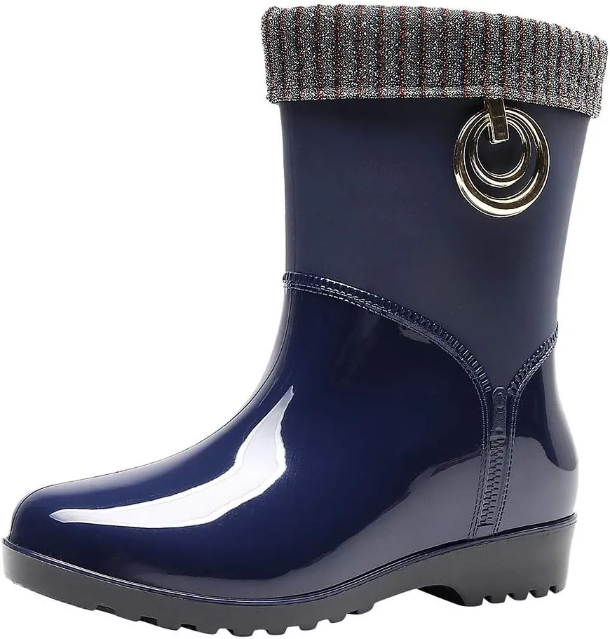 NLOMOCT Short Rain Boots for Women Glitter Women's Mid Calf Rain Boots Printed Waterproof Rubber Boots Short Garden Shoes Outdoor Work Shoes 04
