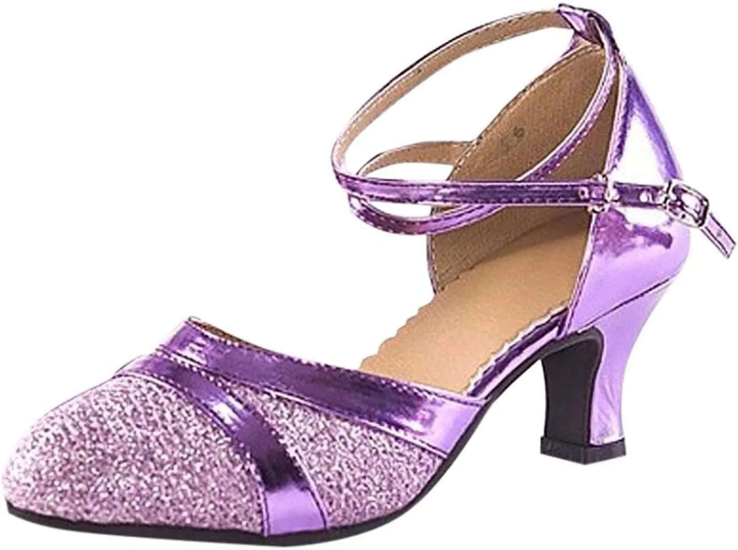 oiangi Women's Satin Latin Dance Shoes 2023 Fashion Close Toe Ankle Straps Buckle Sandals Professional Ballroom Salsa Practice Performance Dancing Shoes