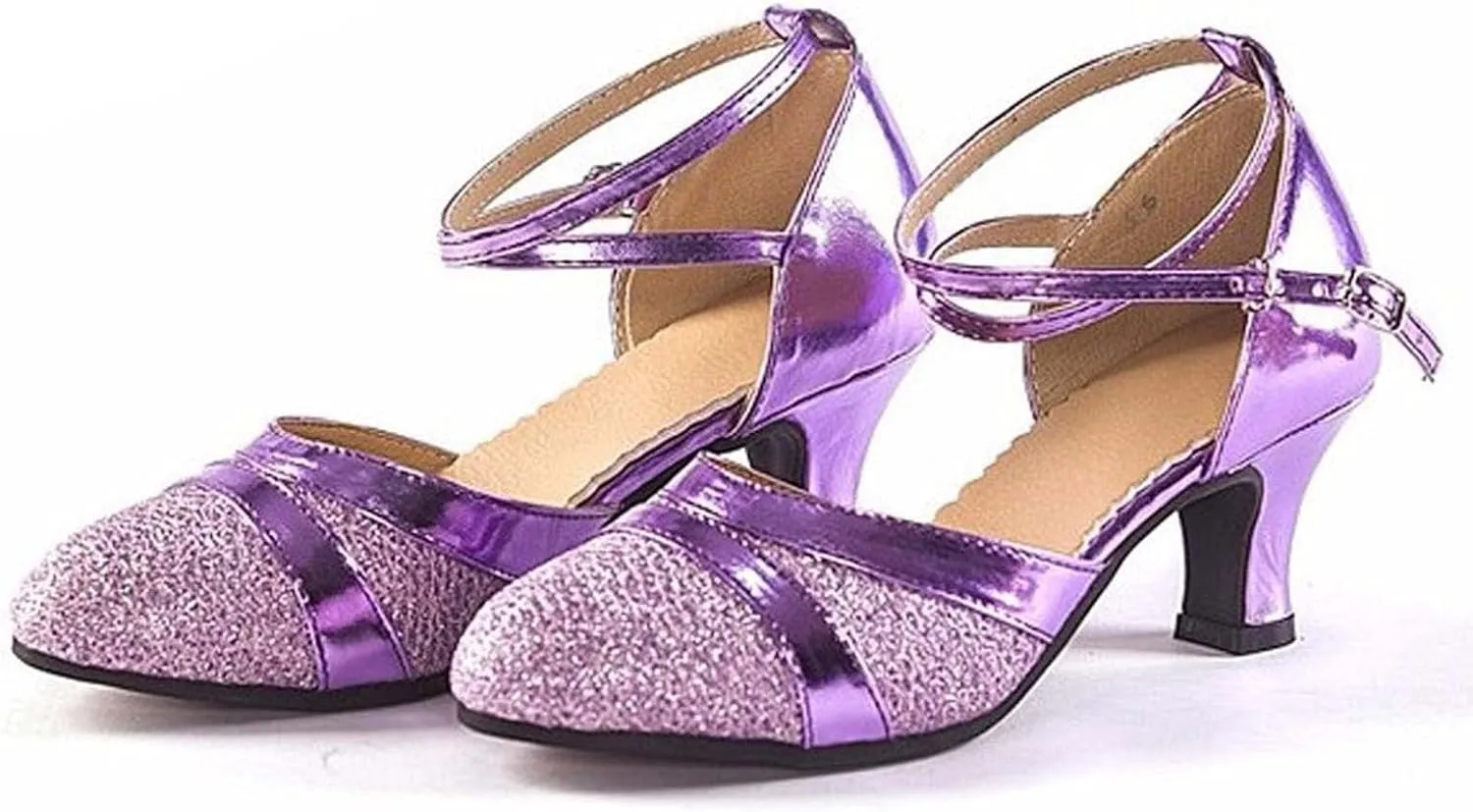 oiangi Women's Satin Latin Dance Shoes 2023 Fashion Close Toe Ankle Straps Buckle Sandals Professional Ballroom Salsa Practice Performance Dancing Shoes