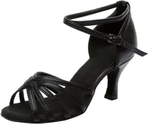 oiangi Women's Satin Latin Dance Shoes Fashion Open Toe Ankle Straps Buckle Mid Heel Sandals Ballroom Salsa Tango Professional Performance Practice Dancing Shoes