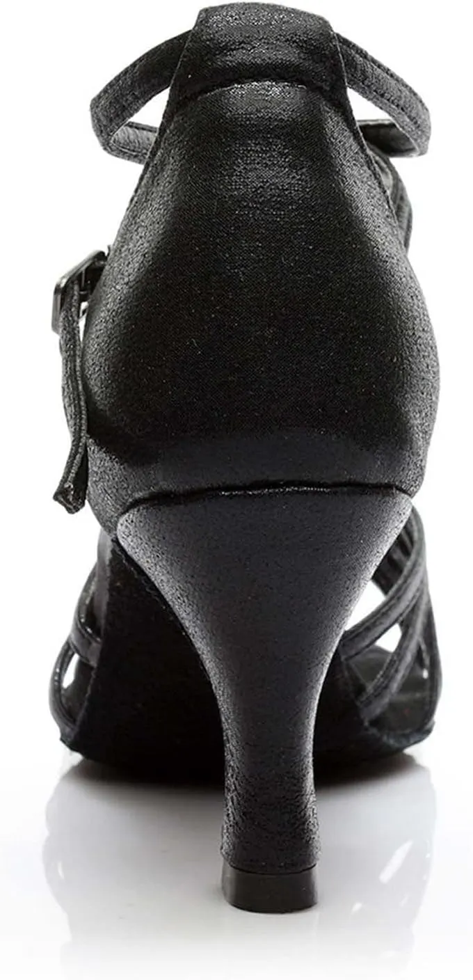 oiangi Women's Satin Latin Dance Shoes Fashion Open Toe Ankle Straps Buckle Mid Heel Sandals Ballroom Salsa Tango Professional Performance Practice Dancing Shoes