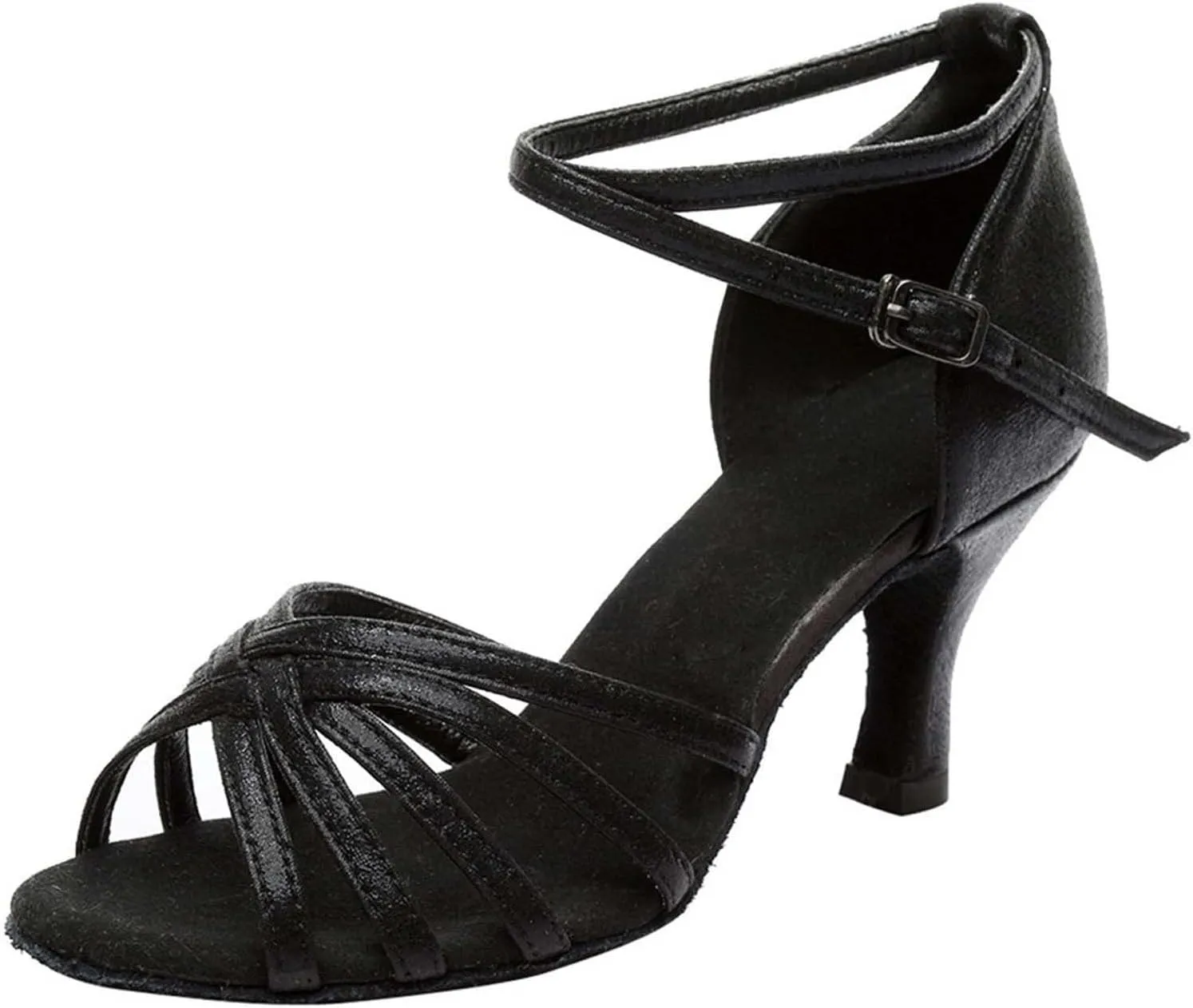 oiangi Women's Satin Latin Dance Shoes Fashion Open Toe Ankle Straps Buckle Mid Heel Sandals Ballroom Salsa Tango Professional Performance Practice Dancing Shoes