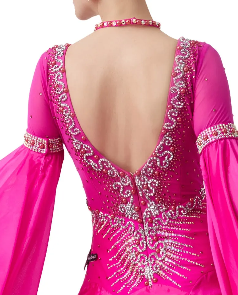 Pink Crystal-Adorned Ballroom Dress