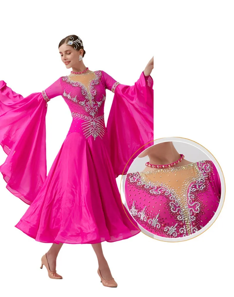 Pink Crystal-Adorned Ballroom Dress