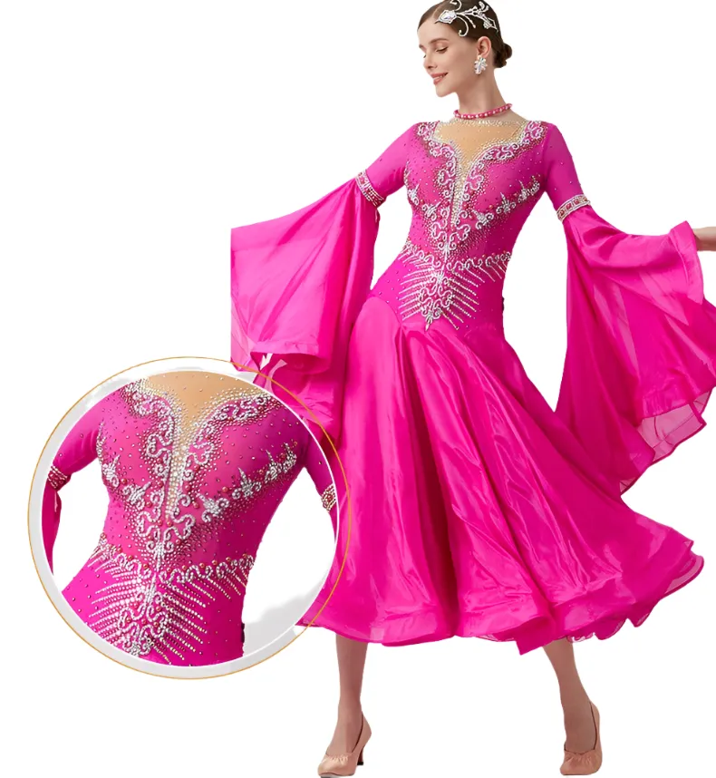 Pink Crystal-Adorned Ballroom Dress