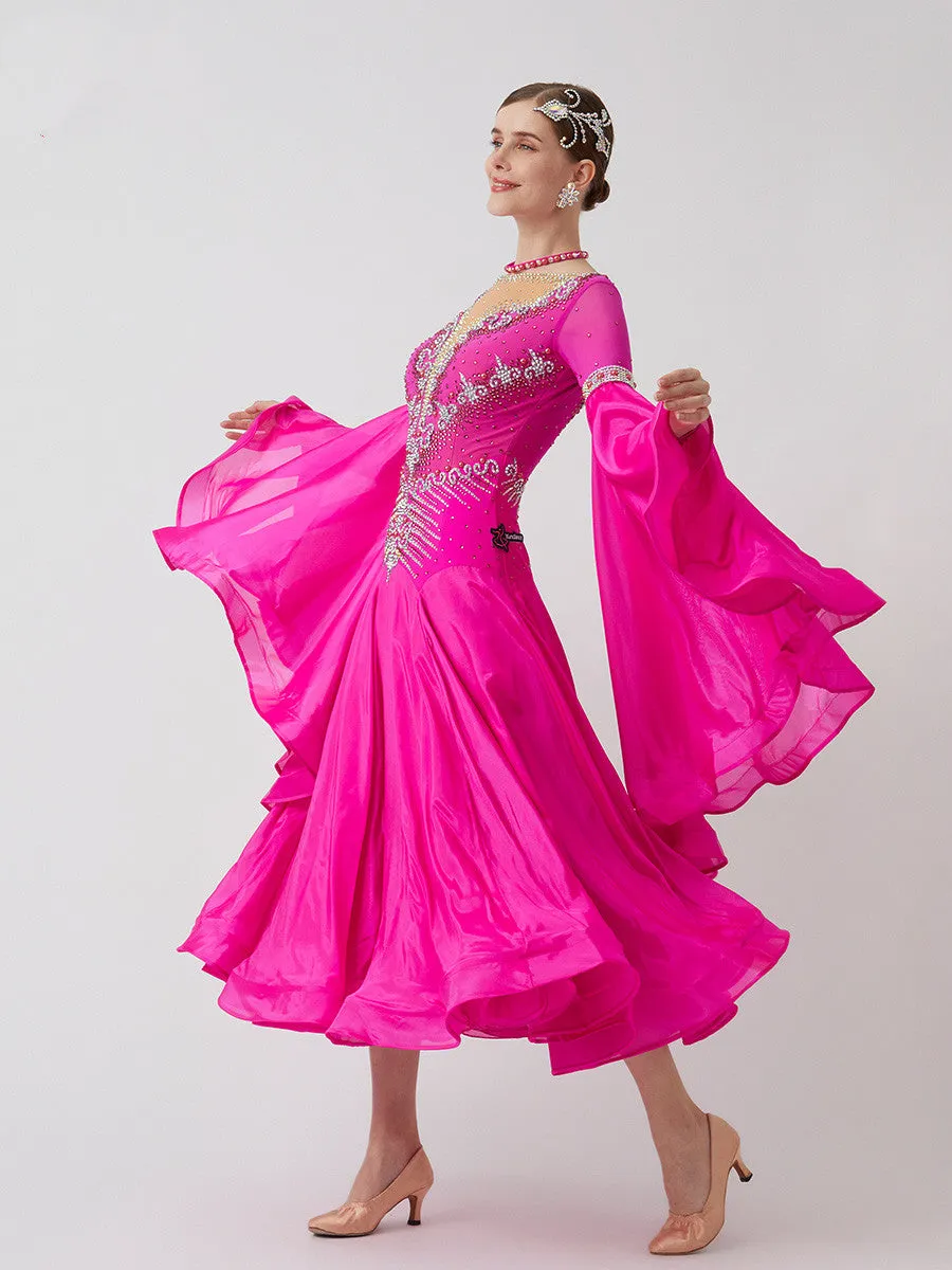 Pink Crystal-Adorned Ballroom Dress