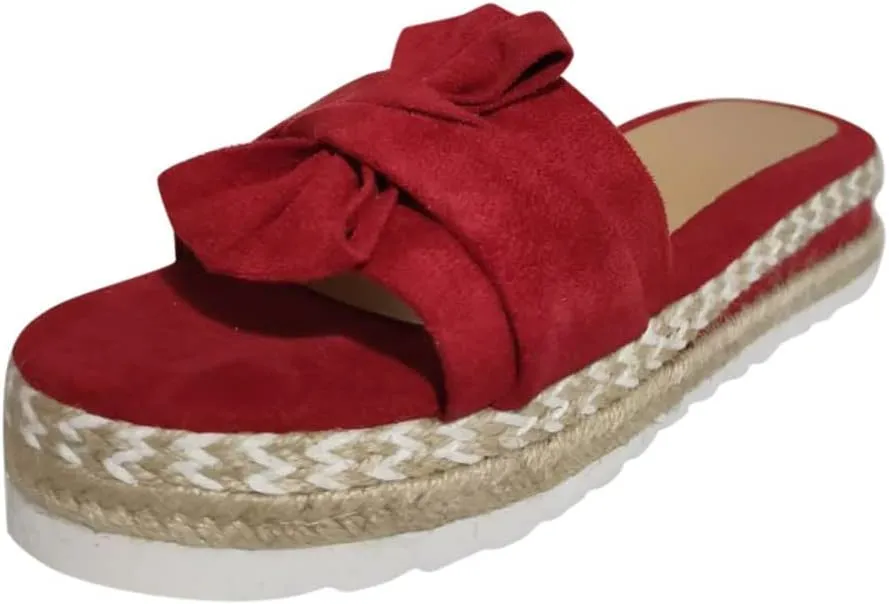 Platform Sandals Women Espadrilles Slip on Wedge Sandals Slides Bow Tie Open Toe Mules Shoes Summer Thick Cushion Slippers
