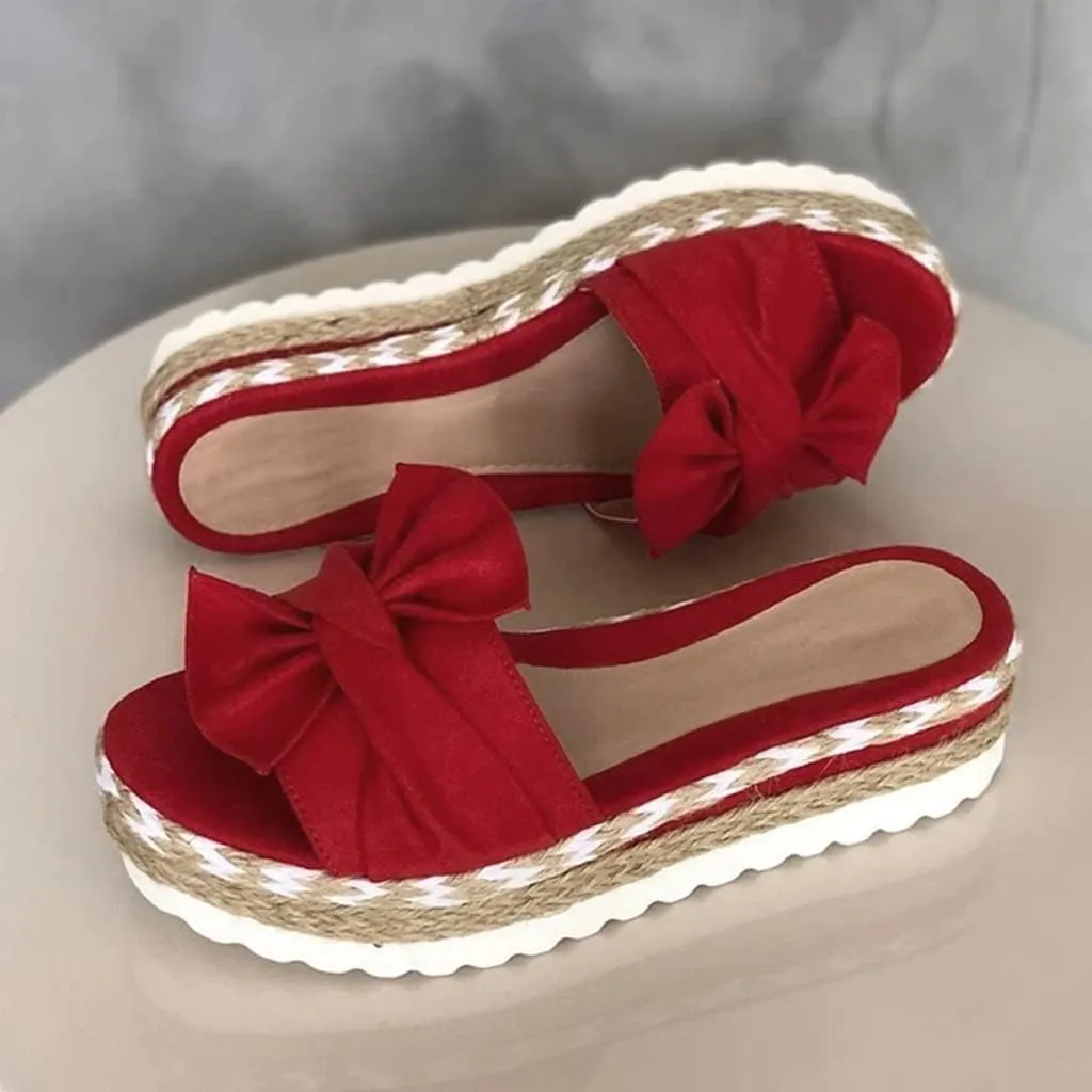 Platform Sandals Women Espadrilles Slip on Wedge Sandals Slides Bow Tie Open Toe Mules Shoes Summer Thick Cushion Slippers
