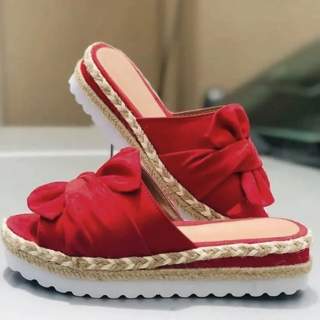 Platform Sandals Women Espadrilles Slip on Wedge Sandals Slides Bow Tie Open Toe Mules Shoes Summer Thick Cushion Slippers