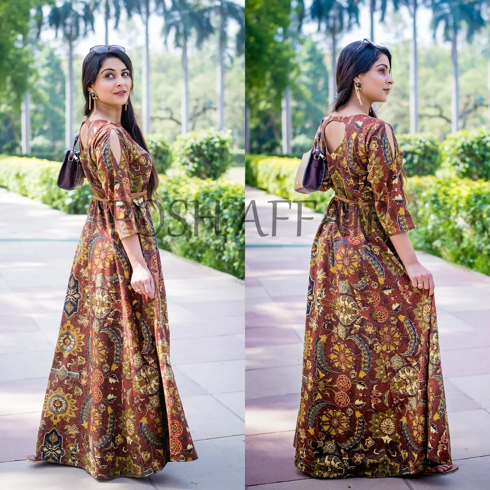 Printed Cut Shoulder Maxi Dress