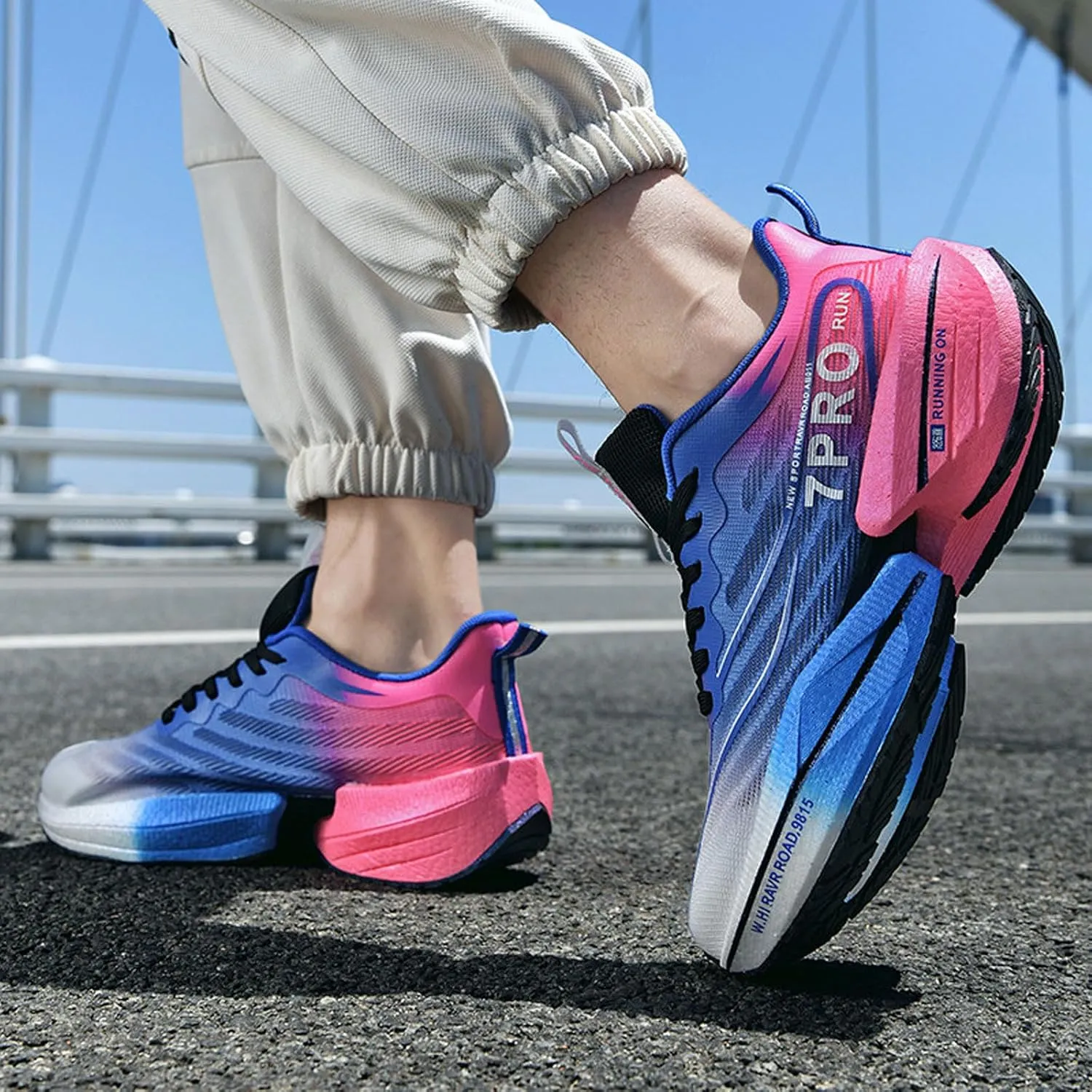 Ravr Road Men's Breathable Mesh Road Running Shoes - Lightweight Non-Slip Fashion Comfortable Sneakers with Carbon Plate Support for Gym Workout & Daily Walk