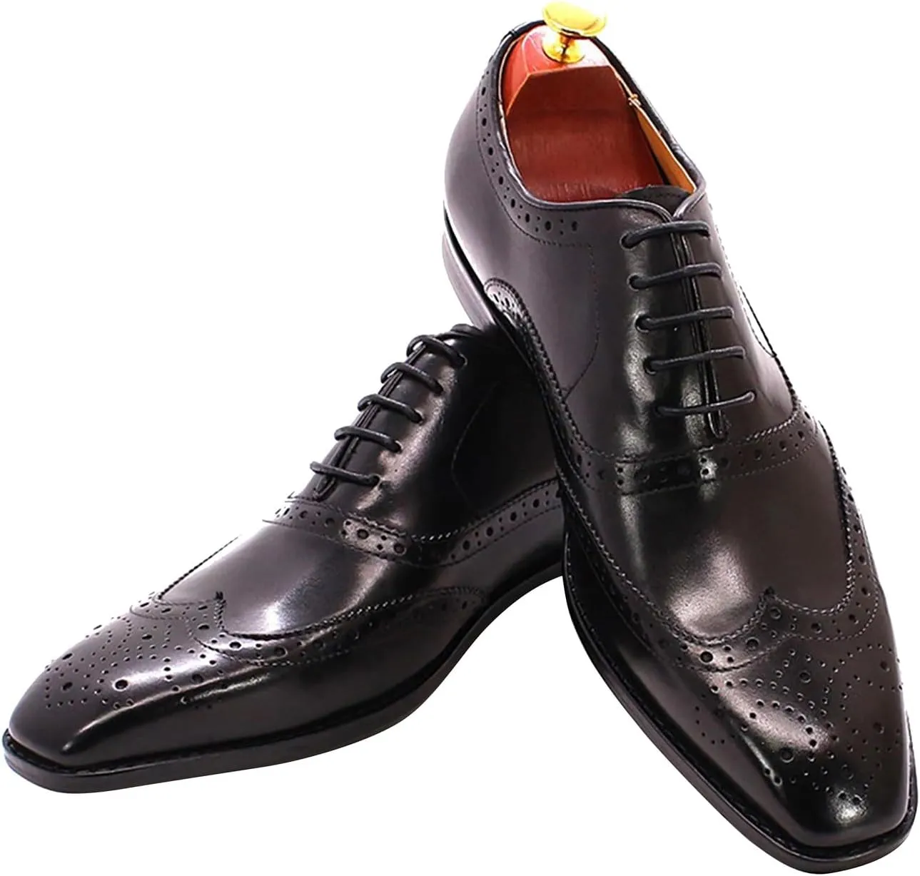 Santimon Men's Oxfords Dress Formal Wingtips Brogues Suit Shoes Genuine Leather Tuxedo Wedding Business Casual Comfortable Prom Shoes for Men