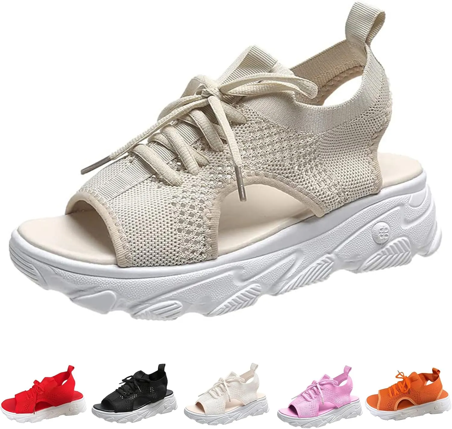 Sport Sandals for Women Contrast Paneled Cutout Lace-Up Muffin Sandals, Summer Open Toe Platform Sneaker Sandal Slip on Hollow Out Mesh Slingbacks Walking Shoes