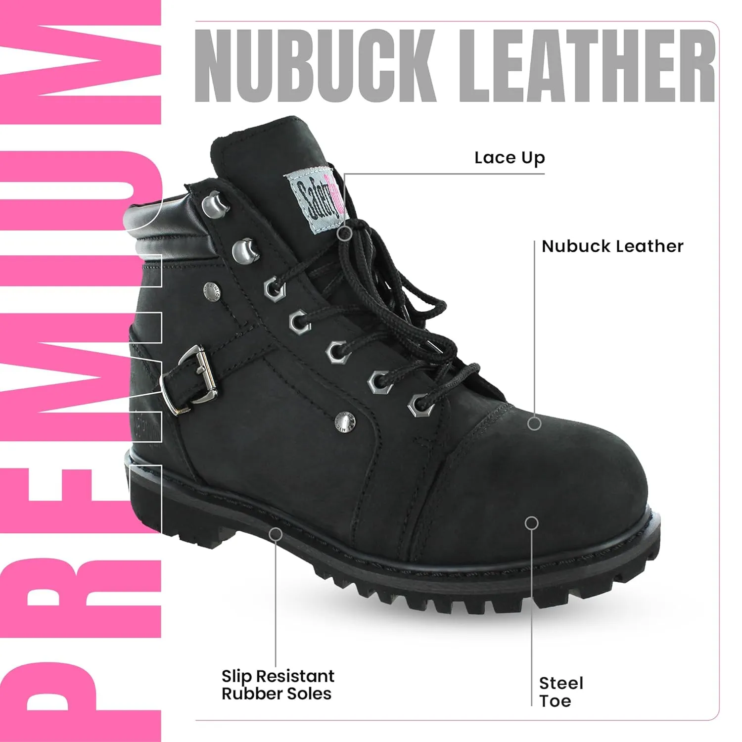 Steel Toe Boots for Women - Black - 7.5M | Waterproof Women's Fusion Work Boots | Leather Work Boots | Rugged Goodyear Welt Construction | Oil Resistant Outsoles & Cushioned Insoles