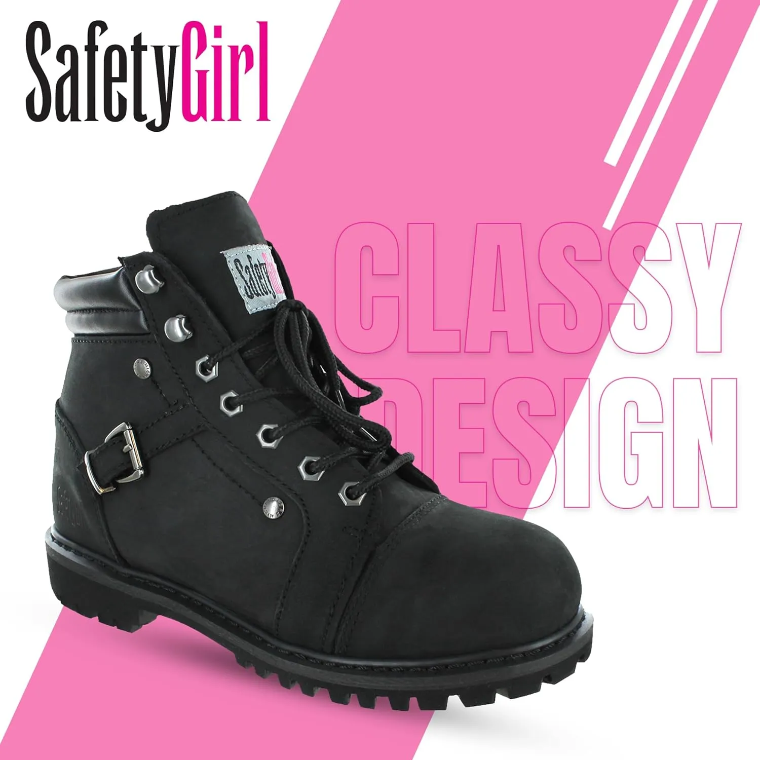 Steel Toe Boots for Women - Black - 7.5M | Waterproof Women's Fusion Work Boots | Leather Work Boots | Rugged Goodyear Welt Construction | Oil Resistant Outsoles & Cushioned Insoles