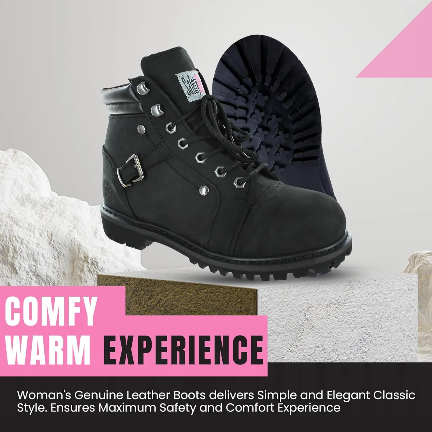 Steel Toe Boots for Women - Black - 7.5M | Waterproof Women's Fusion Work Boots | Leather Work Boots | Rugged Goodyear Welt Construction | Oil Resistant Outsoles & Cushioned Insoles