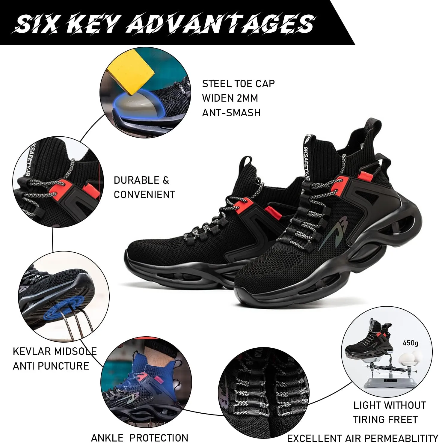 Steel Toe Shoes for Men Lightweight Safety Shoes Comfortable for Women Breathable Fashion Safety High Top Sneakers Resistant Indestructible Construction Boots