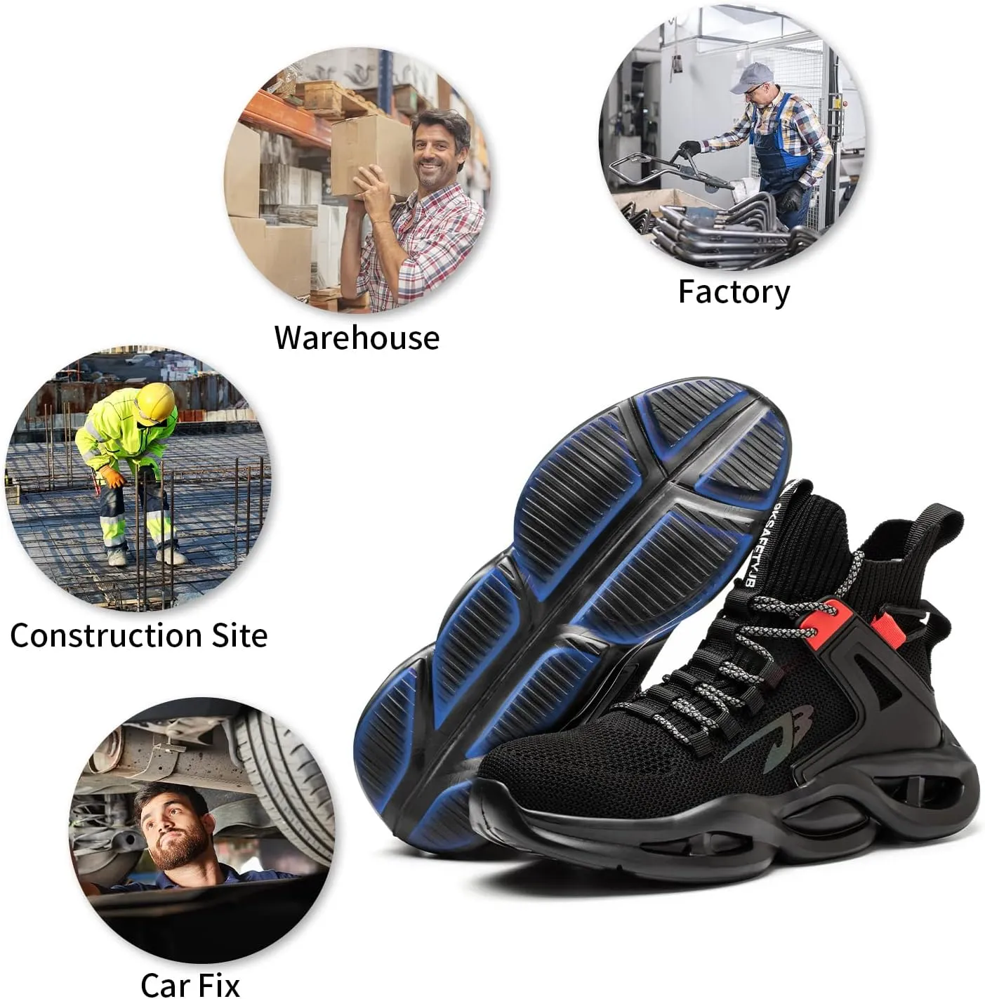 Steel Toe Shoes for Men Lightweight Safety Shoes Comfortable for Women Breathable Fashion Safety High Top Sneakers Resistant Indestructible Construction Boots