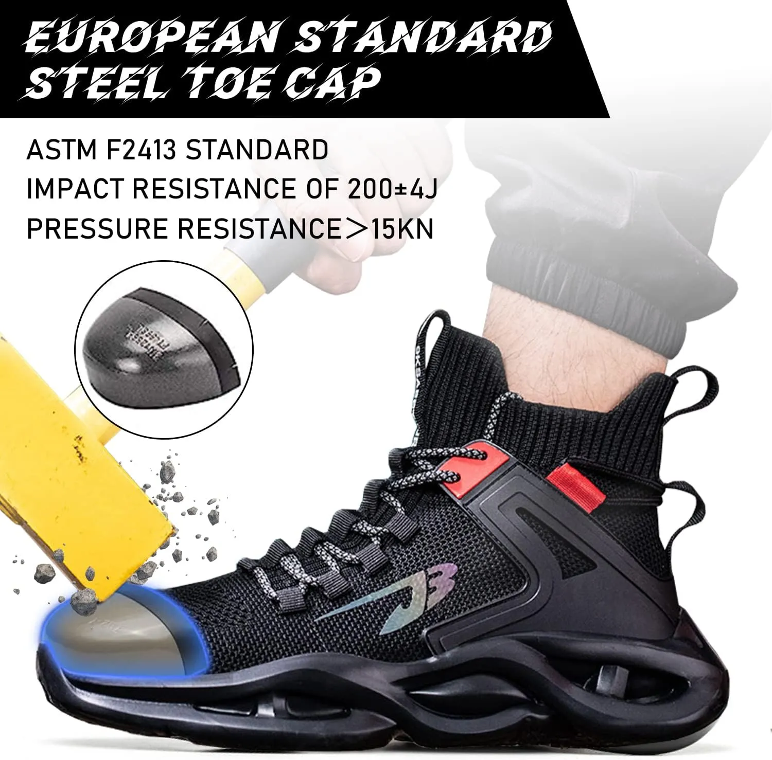 Steel Toe Shoes for Men Lightweight Safety Shoes Comfortable for Women Breathable Fashion Safety High Top Sneakers Resistant Indestructible Construction Boots