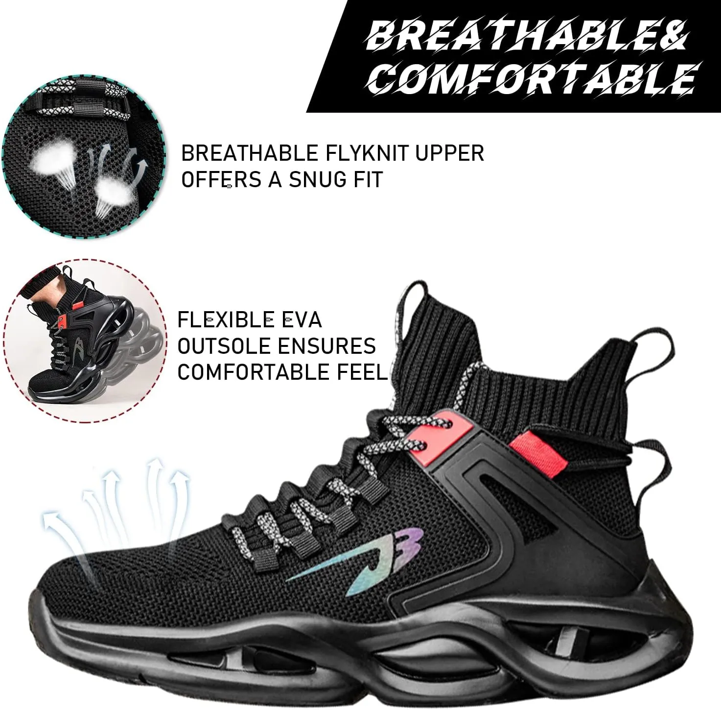 Steel Toe Shoes for Men Lightweight Safety Shoes Comfortable for Women Breathable Fashion Safety High Top Sneakers Resistant Indestructible Construction Boots