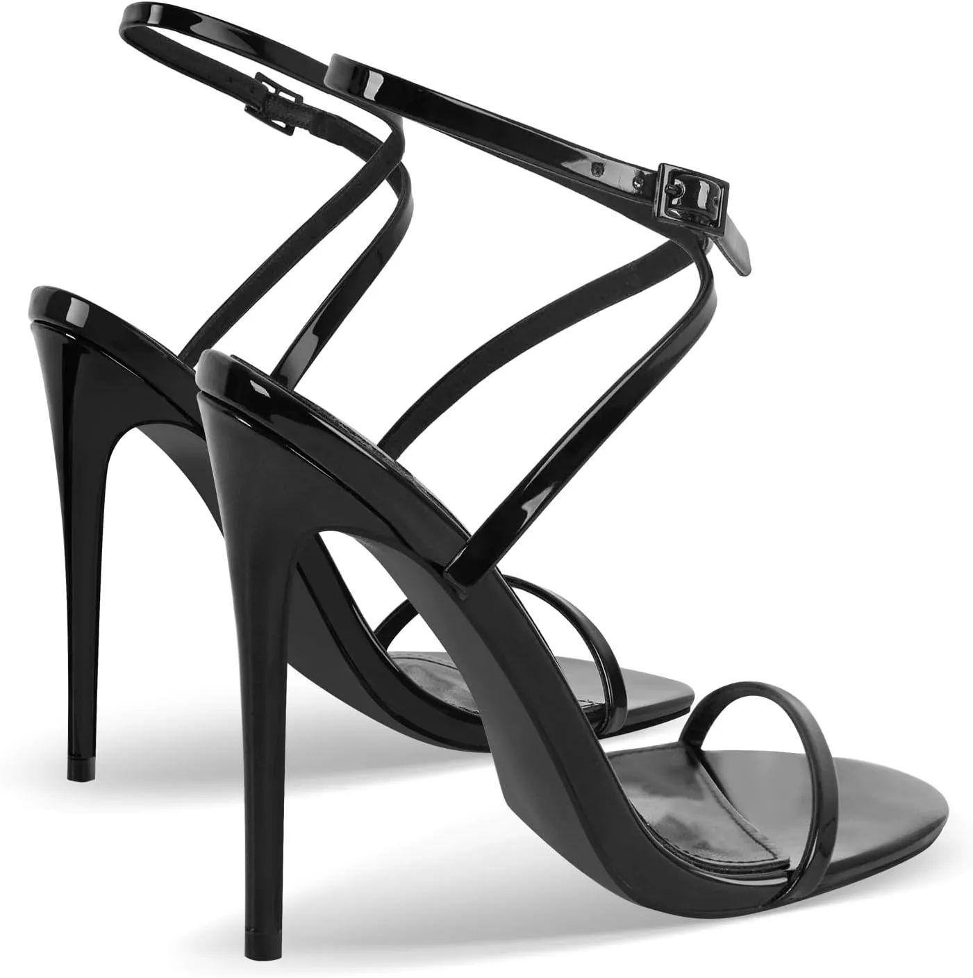 Strappy High Stiletto Heels, Ankle Strap Buckle Heeled Womens Sandals, Sexy Comfort Open Round Toe Heels for Daily Party Dress