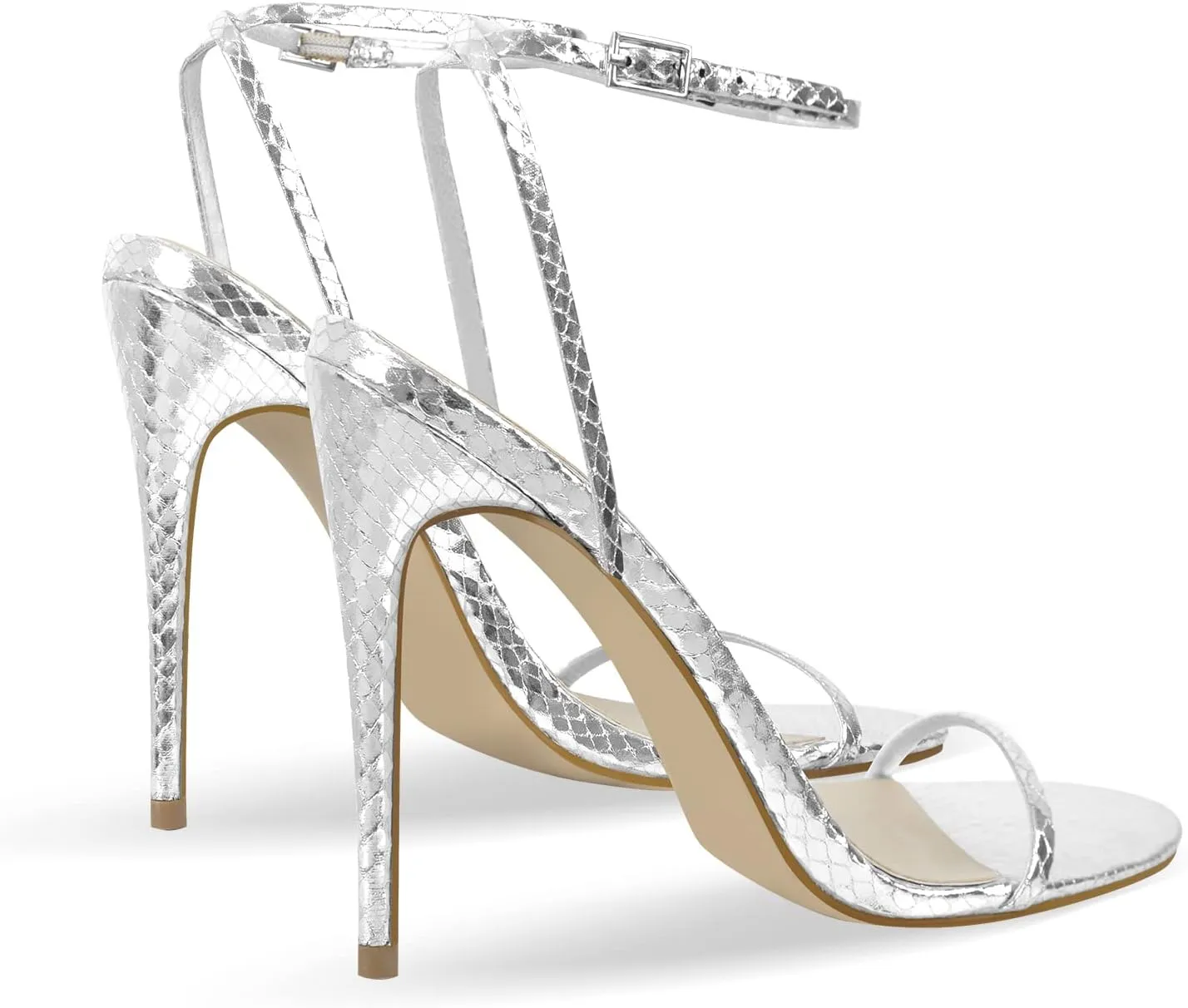 Strappy High Stiletto Heels, Ankle Strap Buckle Heeled Womens Sandals, Sexy Comfort Open Round Toe Heels for Daily Party Dress