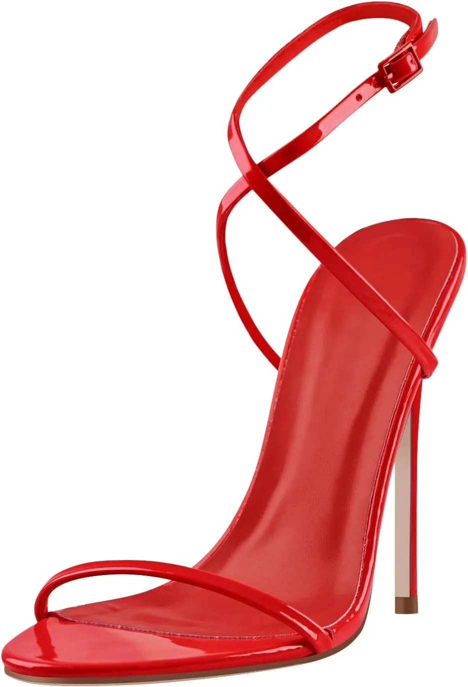 Strappy High Stiletto Heels, Ankle Strap Buckle Heeled Womens Sandals, Sexy Comfort Open Round Toe Heels for Daily Party Dress