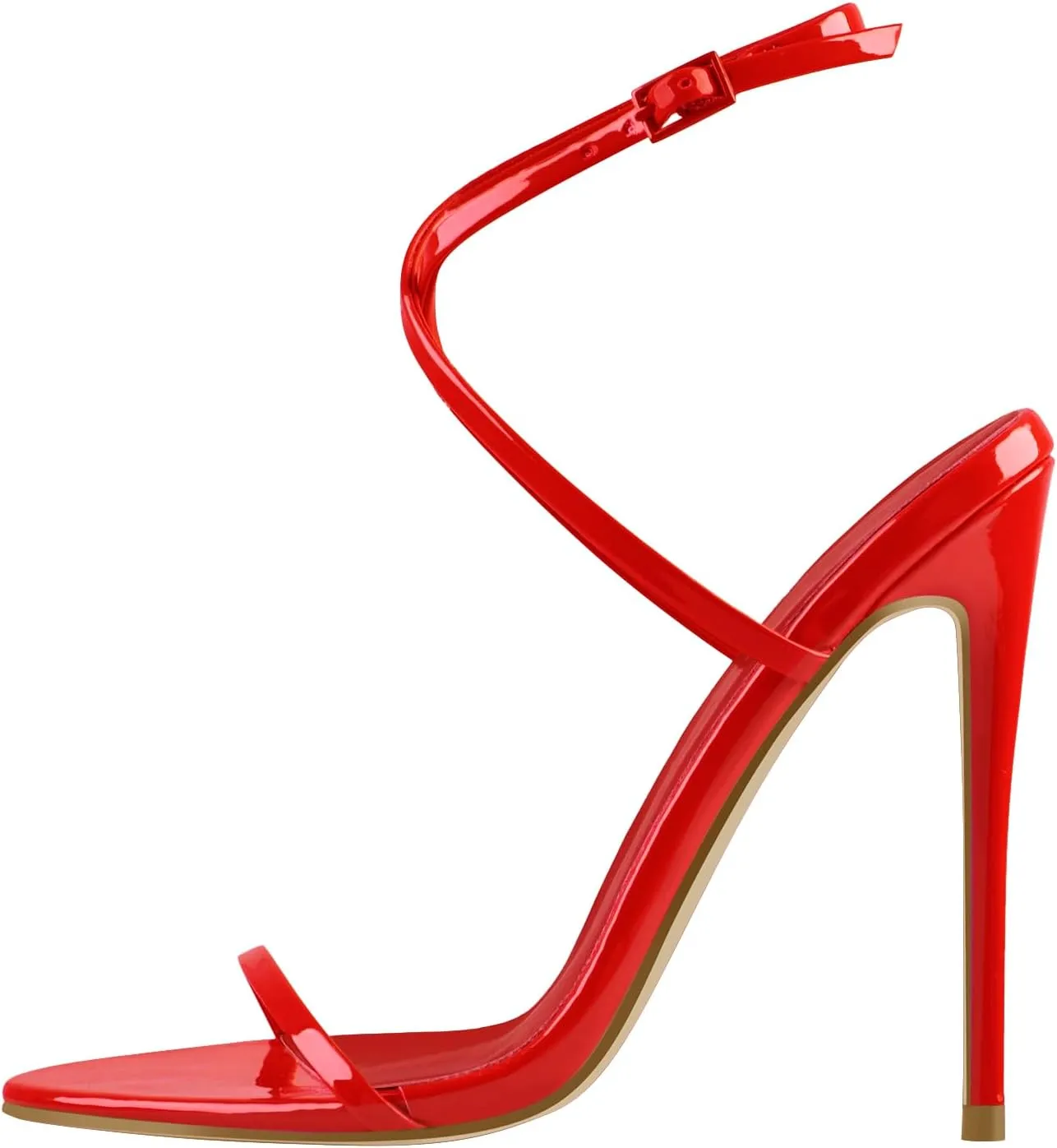 Strappy High Stiletto Heels, Ankle Strap Buckle Heeled Womens Sandals, Sexy Comfort Open Round Toe Heels for Daily Party Dress