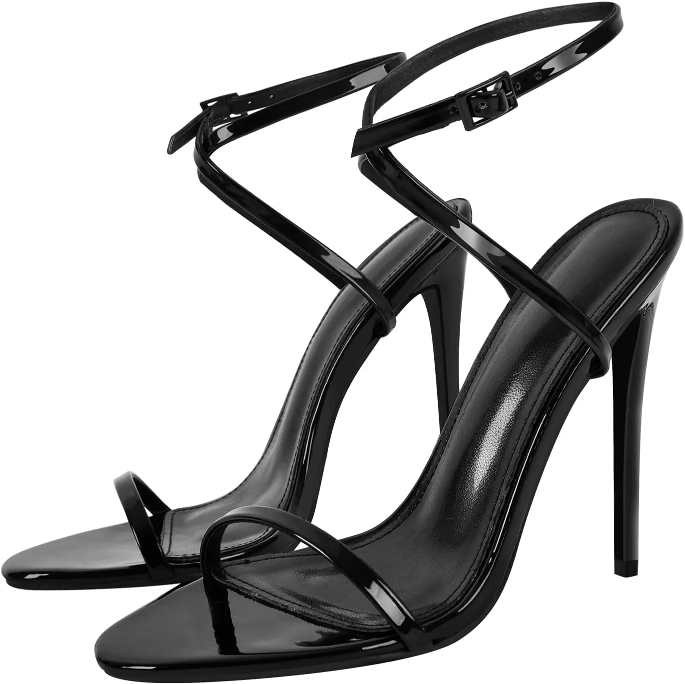 Strappy High Stiletto Heels, Ankle Strap Buckle Heeled Womens Sandals, Sexy Comfort Open Round Toe Heels for Daily Party Dress
