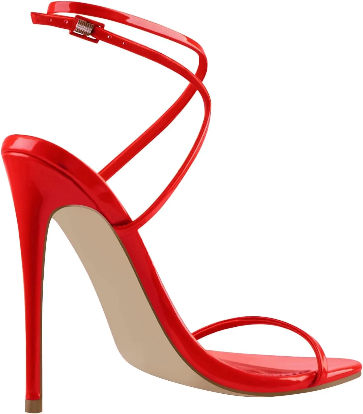 Strappy High Stiletto Heels, Ankle Strap Buckle Heeled Womens Sandals, Sexy Comfort Open Round Toe Heels for Daily Party Dress