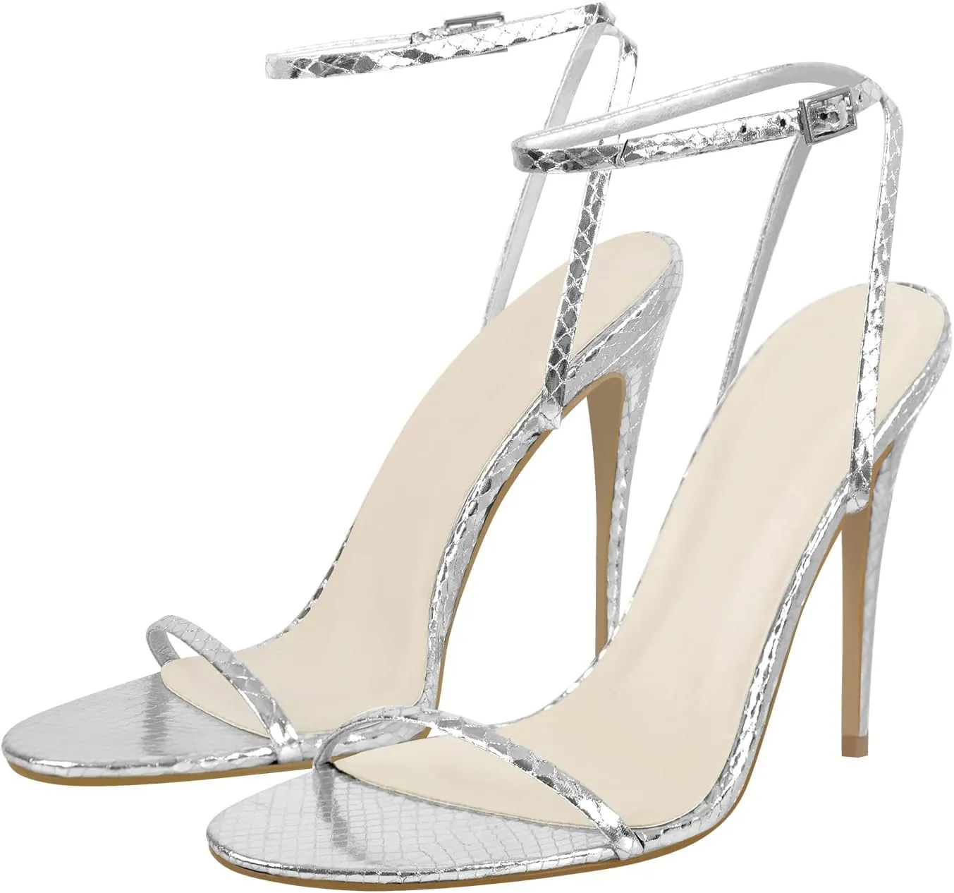 Strappy High Stiletto Heels, Ankle Strap Buckle Heeled Womens Sandals, Sexy Comfort Open Round Toe Heels for Daily Party Dress