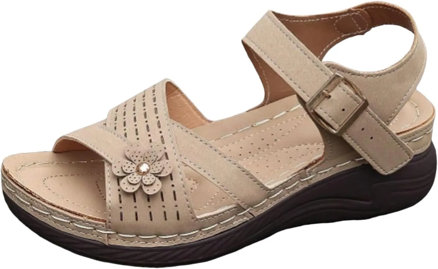 Summer Sandals for Women 2025 Trendy Beach Comfortable Dressy Sandal Arch Support Ankle Strap Wedge Sandals Platform Casual Hollow Out Open Toe Low Heel Breathable Shoes