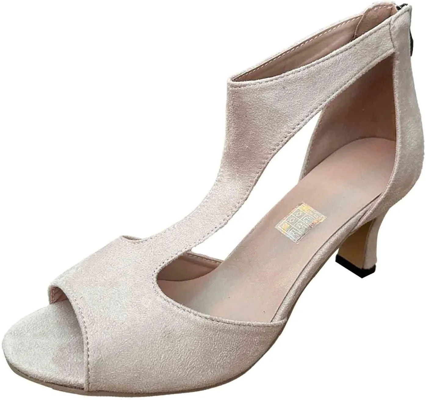 Summer Sandals for Women Open Toe Stiletto Heels T-Strap Dress Shoes Cutout Low Kitten Heeled Back Zip Retro Pumps