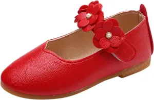 Toddler Dress Shoes Girls Kids Cute Solid Ballerina Flat with Floral Strap Wedding Party School Soft Mary Jane Shoes