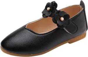 Toddler Dress Shoes Girls Kids Cute Solid Ballerina Flat with Floral Strap Wedding Party School Soft Mary Jane Shoes