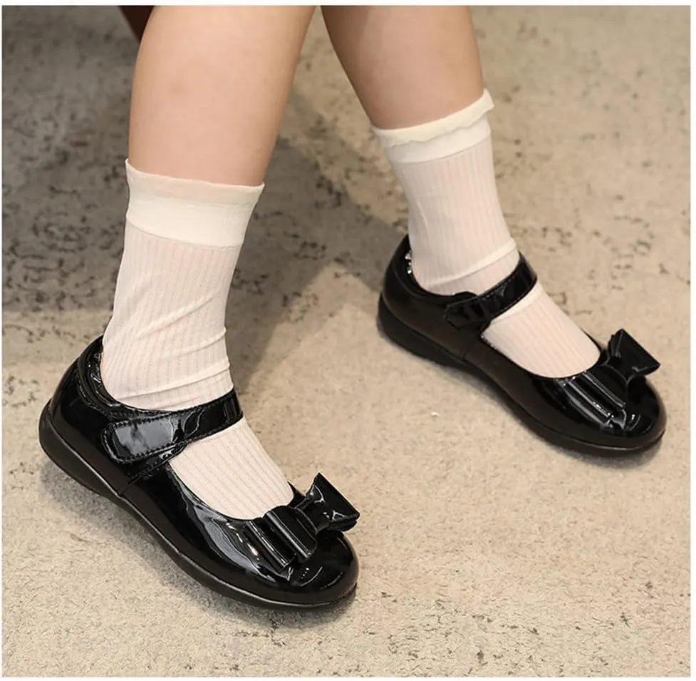 Toddler Girl Ballerina Flats Bowknot School Uniform Mary Jane Party Dress Shoes for Kids