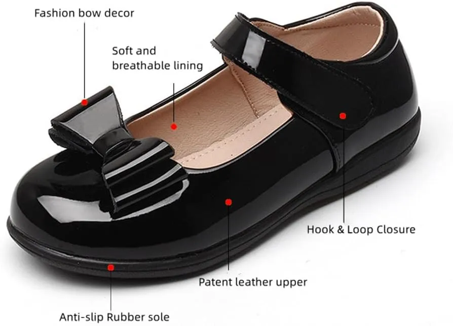 Toddler Girl Ballerina Flats Bowknot School Uniform Mary Jane Party Dress Shoes for Kids