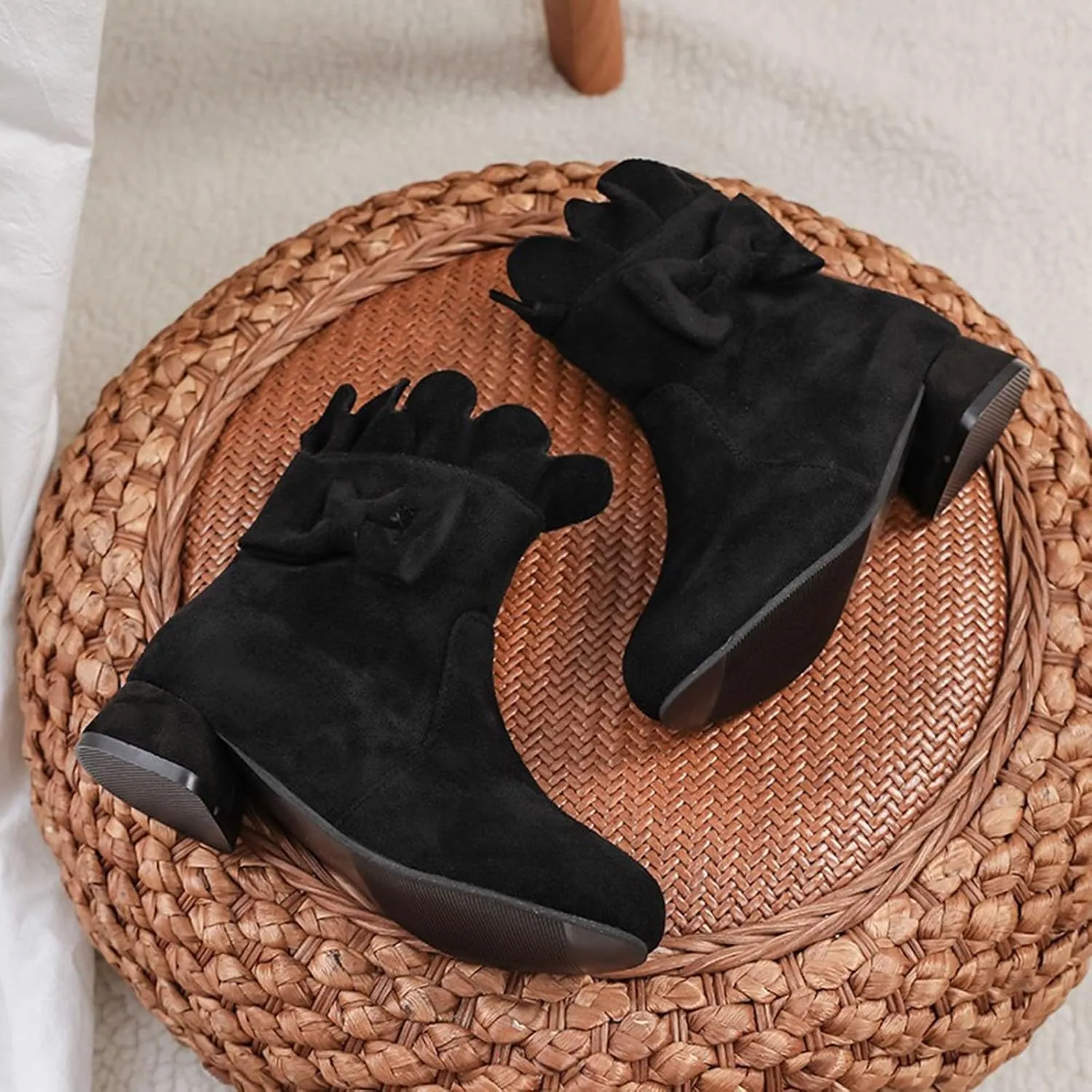 Toddler/Little Girls Short Ankle Boots Sweet Bowknot Side Zipper Low Heel Dress Booties Fashion Princess Shoes