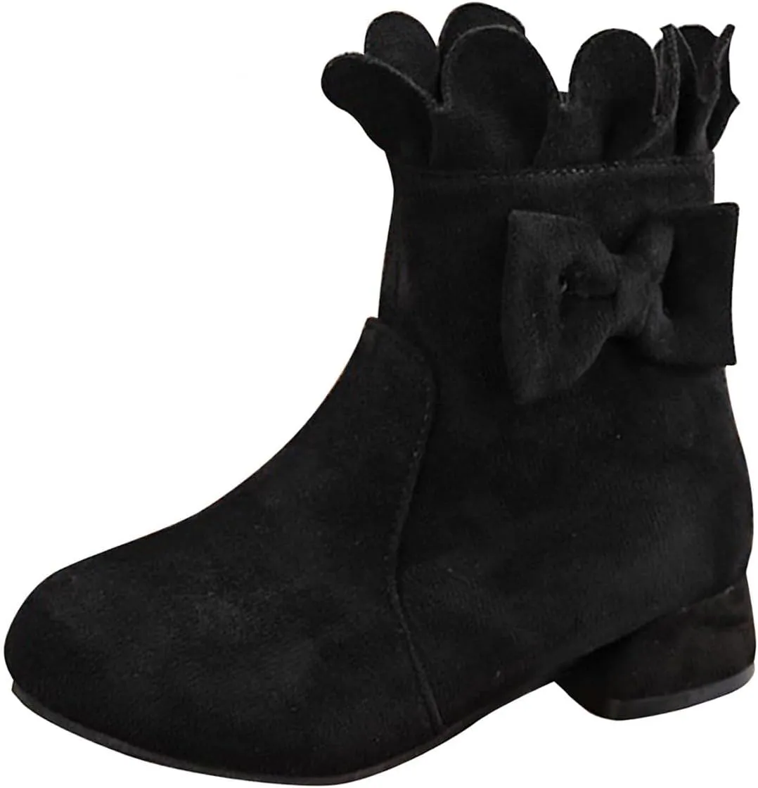 Toddler/Little Girls Short Ankle Boots Sweet Bowknot Side Zipper Low Heel Dress Booties Fashion Princess Shoes
