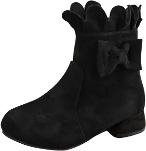 Toddler/Little Girls Short Ankle Boots Sweet Bowknot Side Zipper Low Heel Dress Booties Fashion Princess Shoes