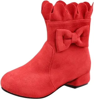 Toddler/Little Girls Short Ankle Boots Sweet Bowknot Side Zipper Low Heel Dress Booties Fashion Princess Shoes