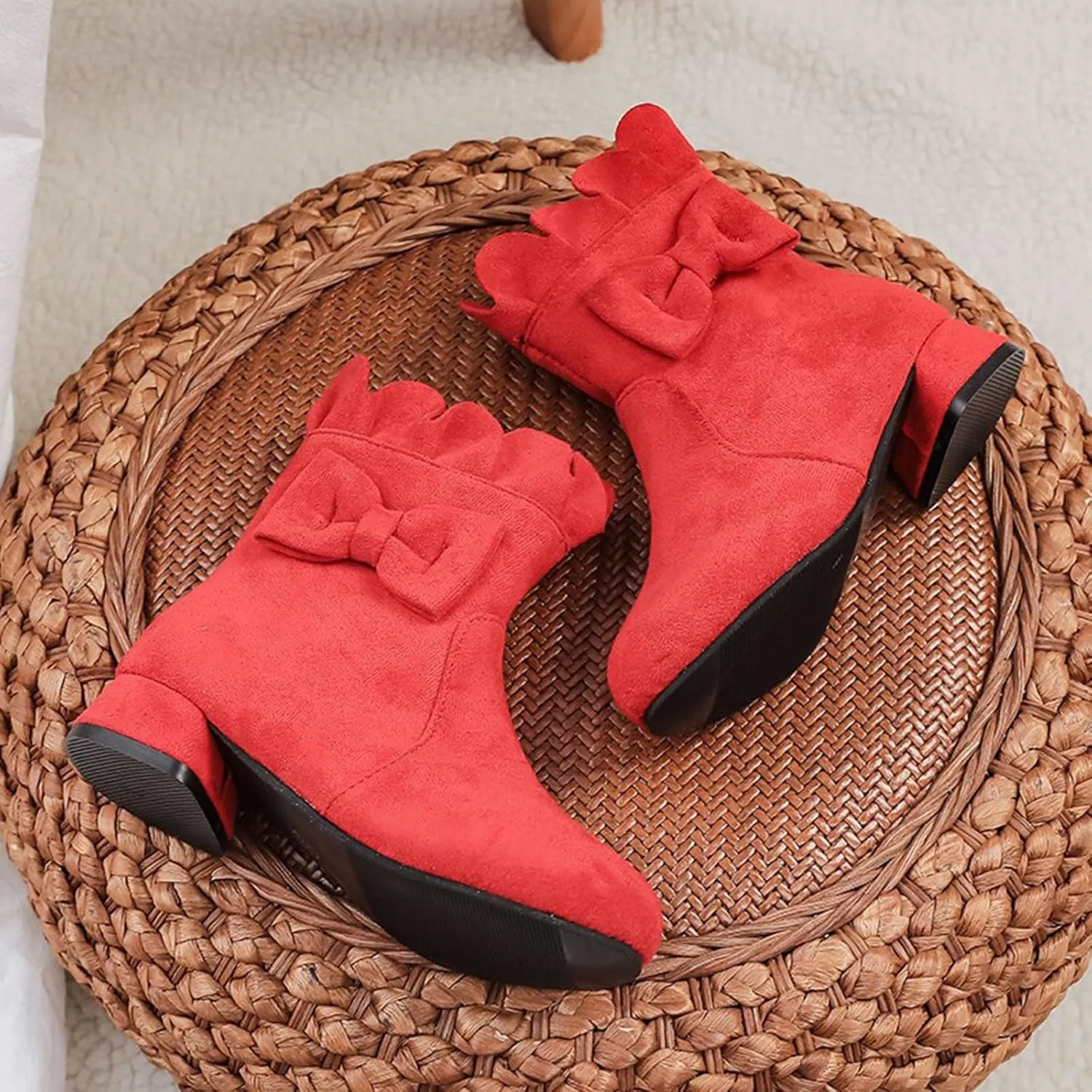 Toddler/Little Girls Short Ankle Boots Sweet Bowknot Side Zipper Low Heel Dress Booties Fashion Princess Shoes