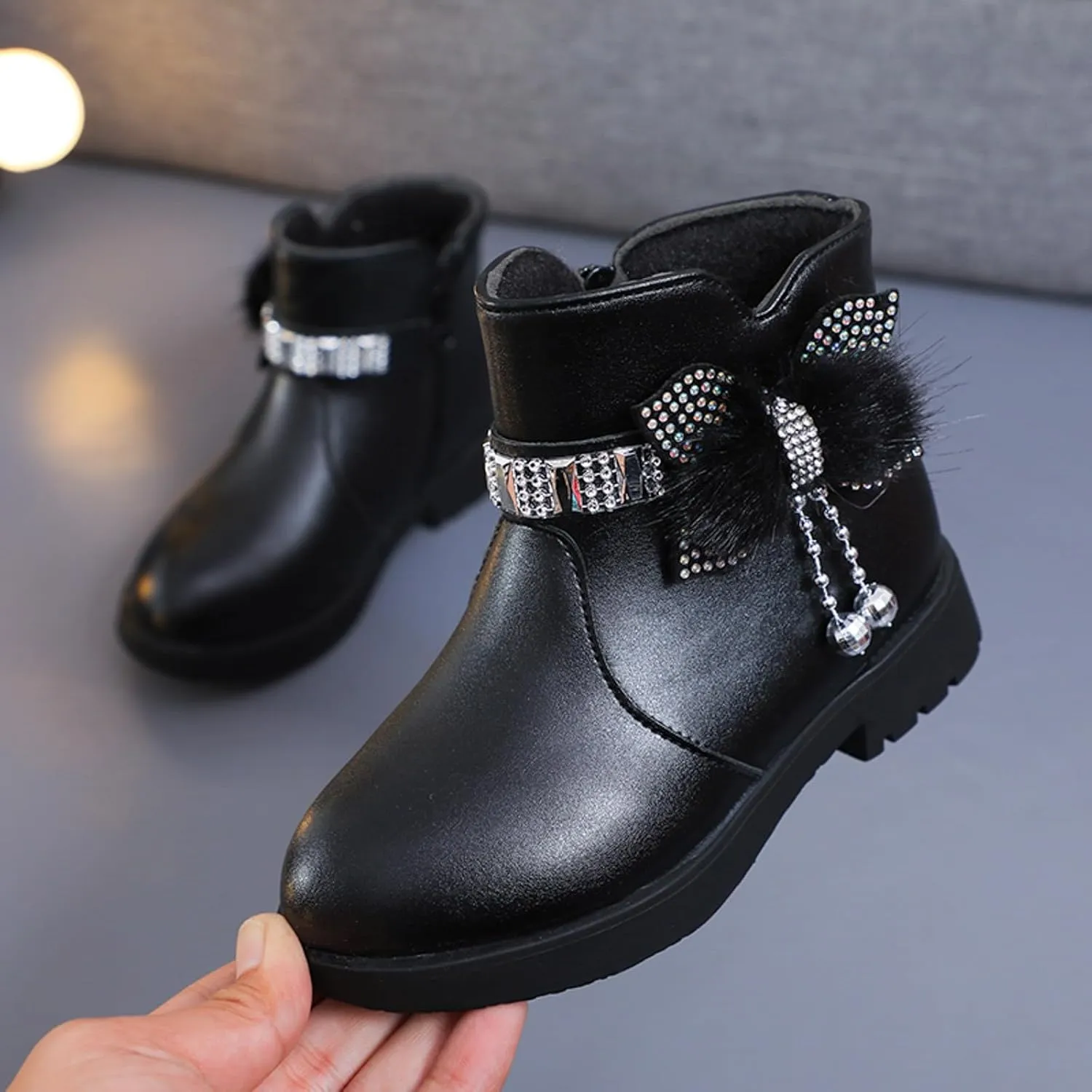 Toddler/Little Kid/Big Kid Girls Ankle Boots PU Leather Warm Hiking Snow Boots Cute Dress Booties