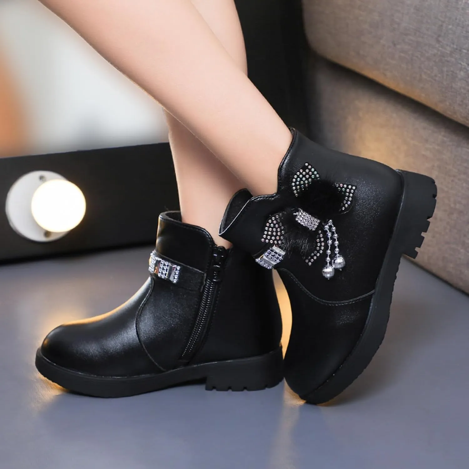 Toddler/Little Kid/Big Kid Girls Ankle Boots PU Leather Warm Hiking Snow Boots Cute Dress Booties