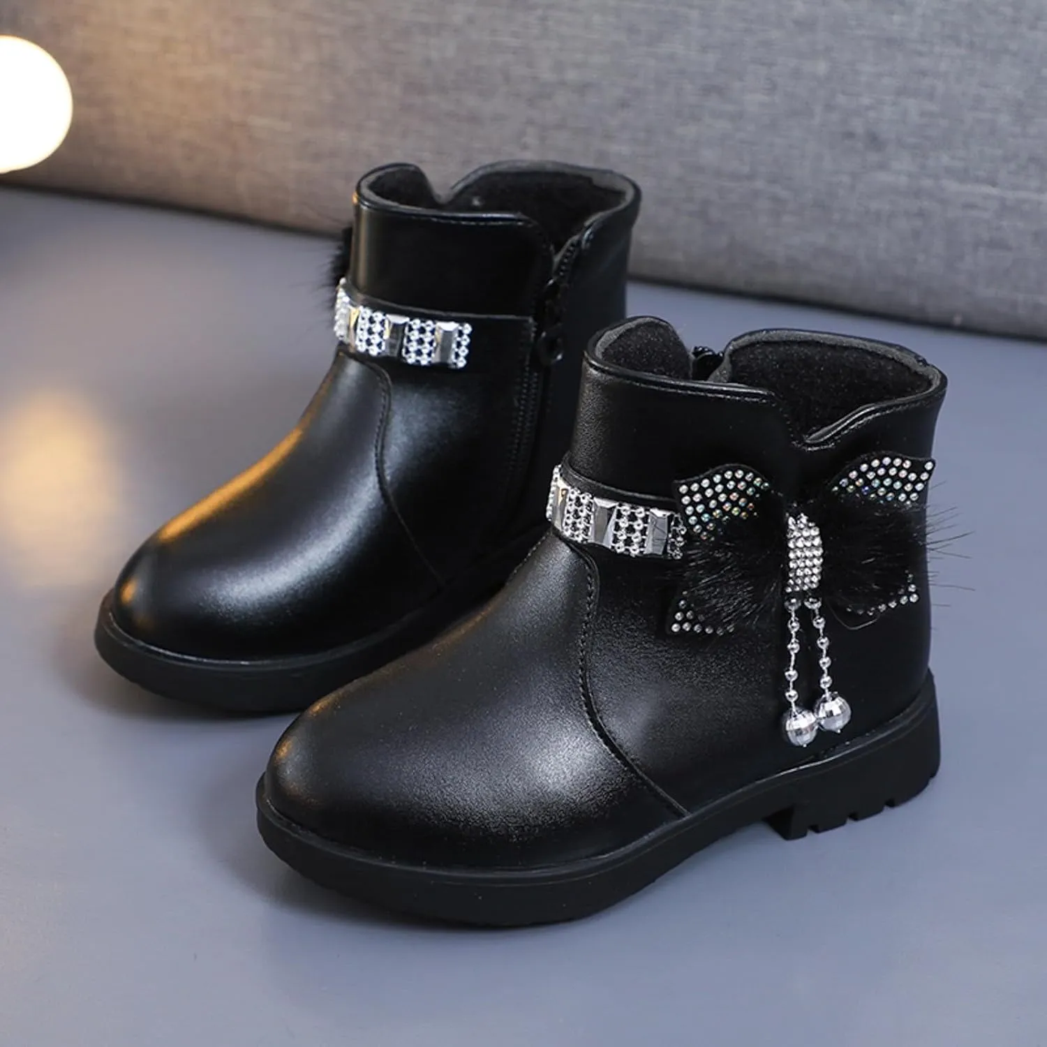 Toddler/Little Kid/Big Kid Girls Ankle Boots PU Leather Warm Hiking Snow Boots Cute Dress Booties