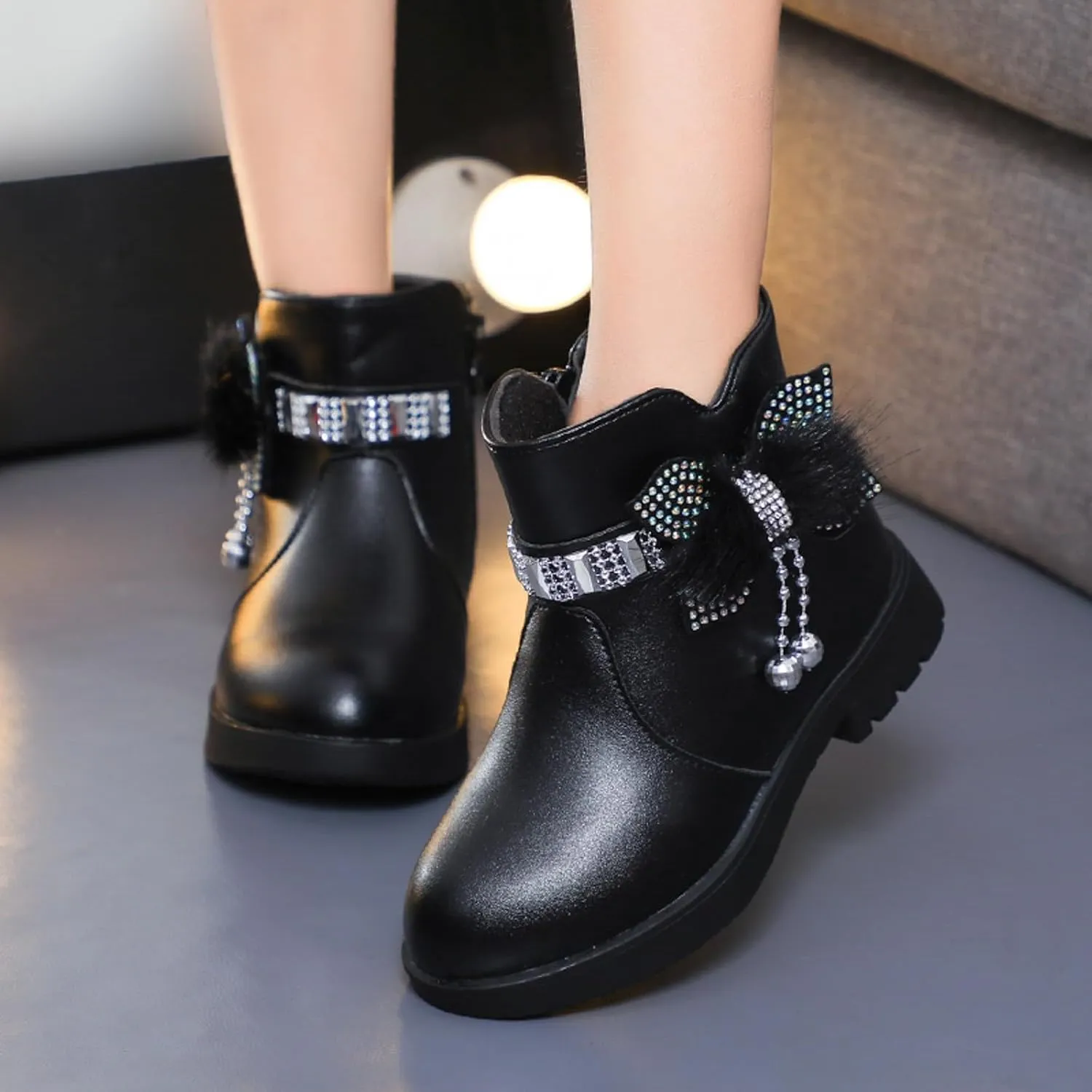 Toddler/Little Kid/Big Kid Girls Ankle Boots PU Leather Warm Hiking Snow Boots Cute Dress Booties