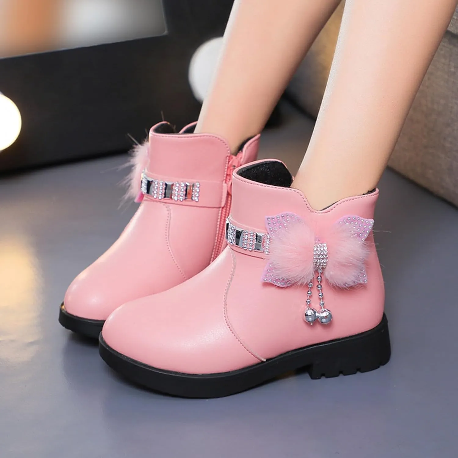 Toddler/Little Kid/Big Kid Girls Ankle Boots PU Leather Warm Hiking Snow Boots Cute Dress Booties