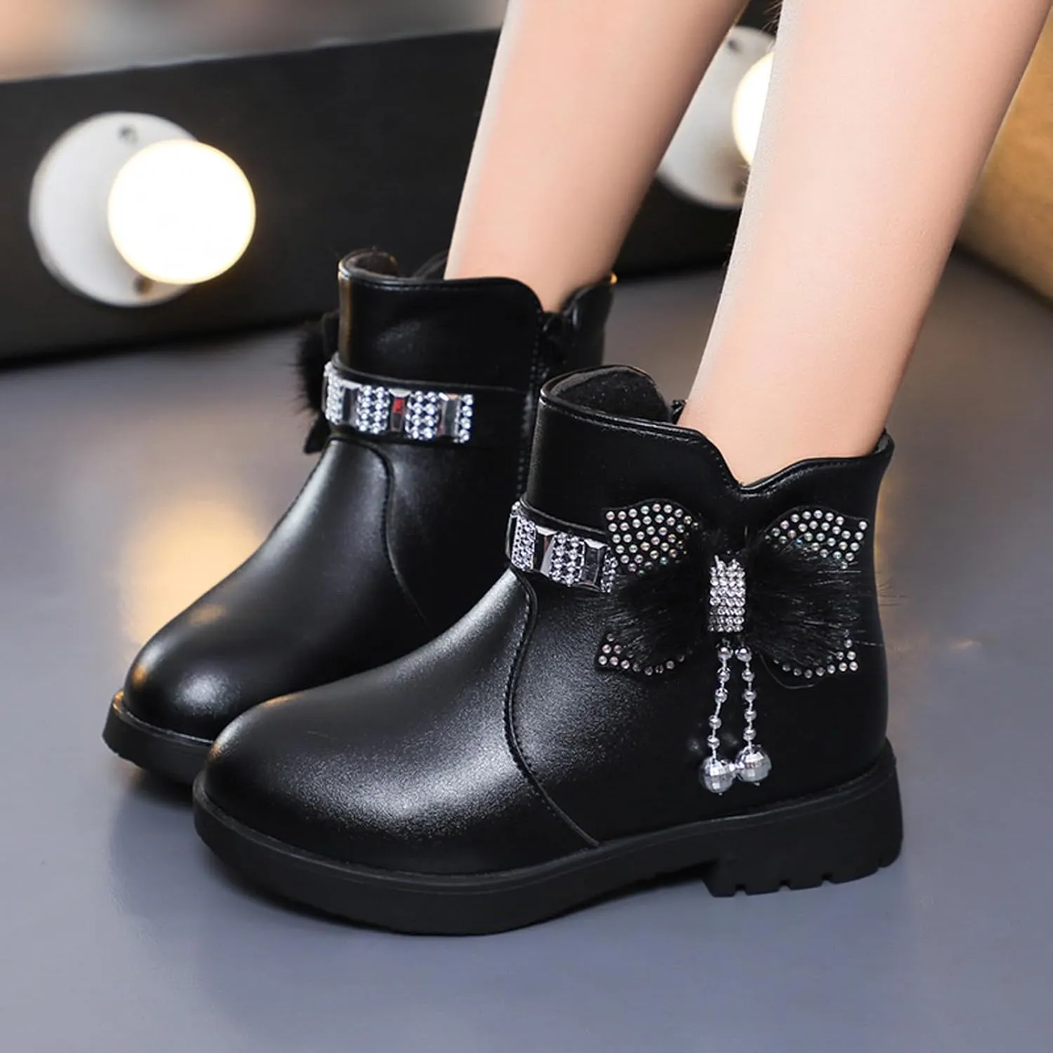 Toddler/Little Kid/Big Kid Girls Ankle Boots PU Leather Warm Hiking Snow Boots Cute Dress Booties